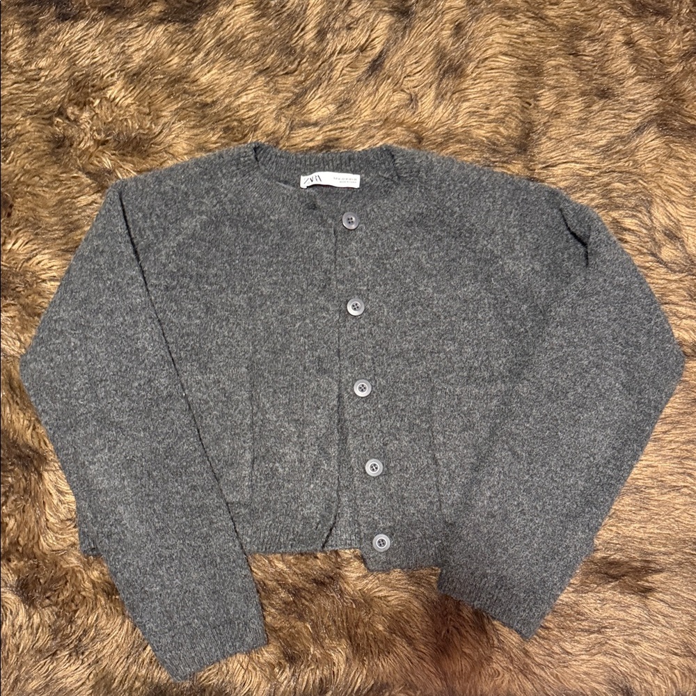 Zara Charcoal Button-Up Cardigan